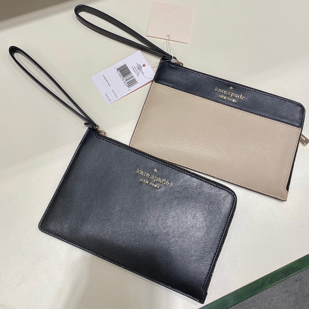 Kate Spade cameron medium l-zip wristlet (beige)